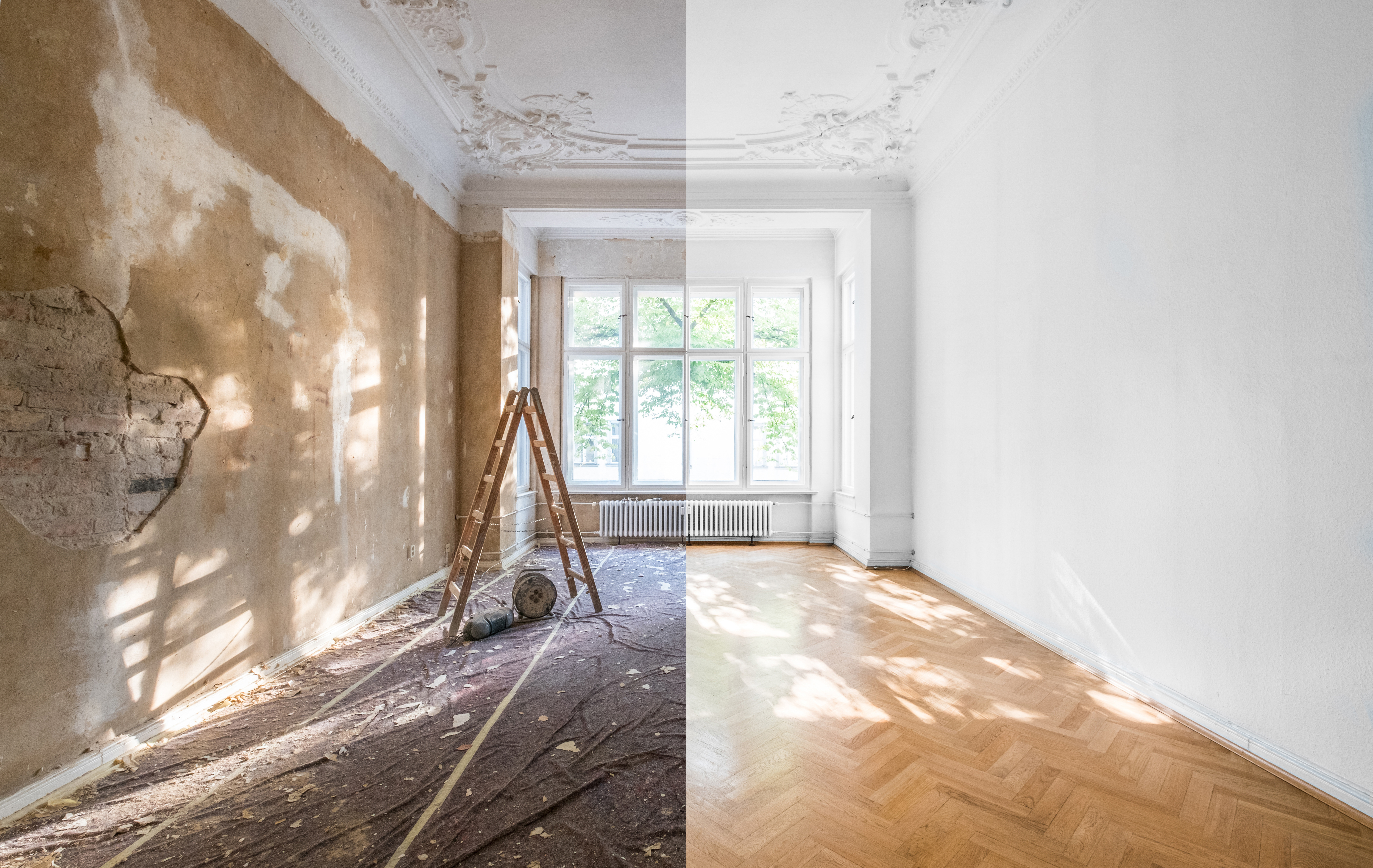 apartment renovation – empty room before and after refurbishmen